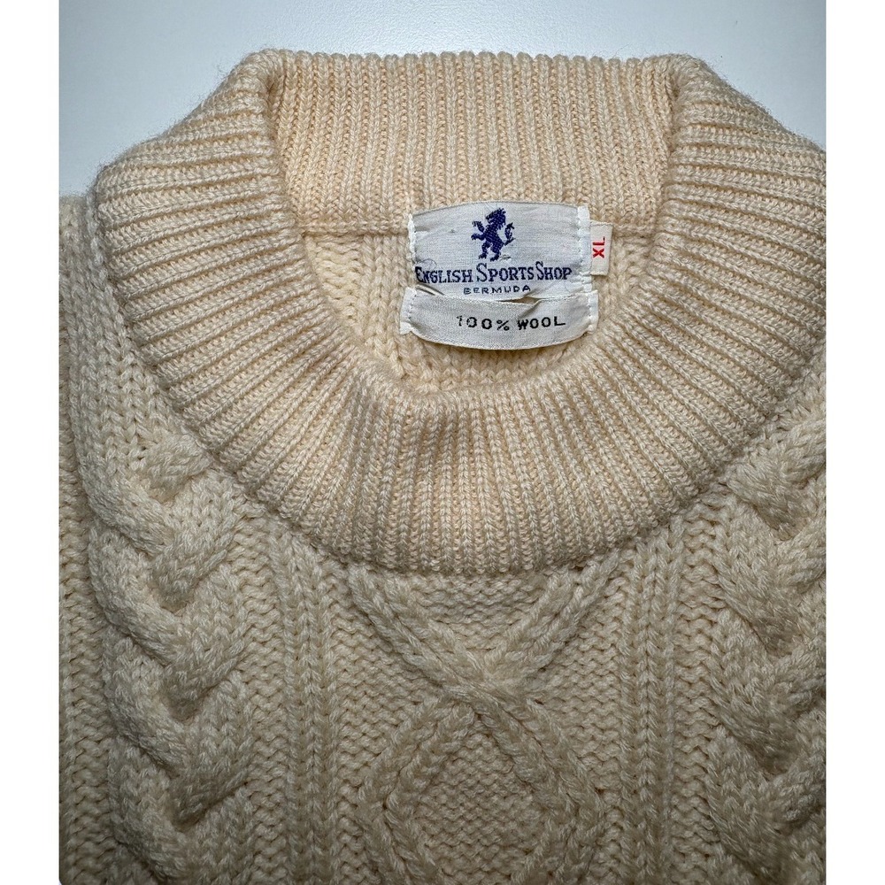 Vintage Men's English Sports Shop Cable Knit Sweater XL Wool Fisherman Ivory - Picture 3 of 6